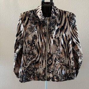 Zenergy by Chico’s Animal Stripe Jacket Zip Shiny Black/Brown Sz 12 (Chico’s 2)